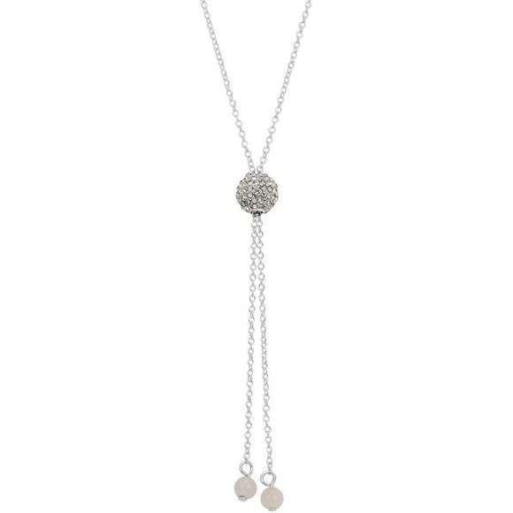Unwritten Rose Quartz Crystal Fireball Lariat Necklace Silver Plated NWT - Picture 1 of 5